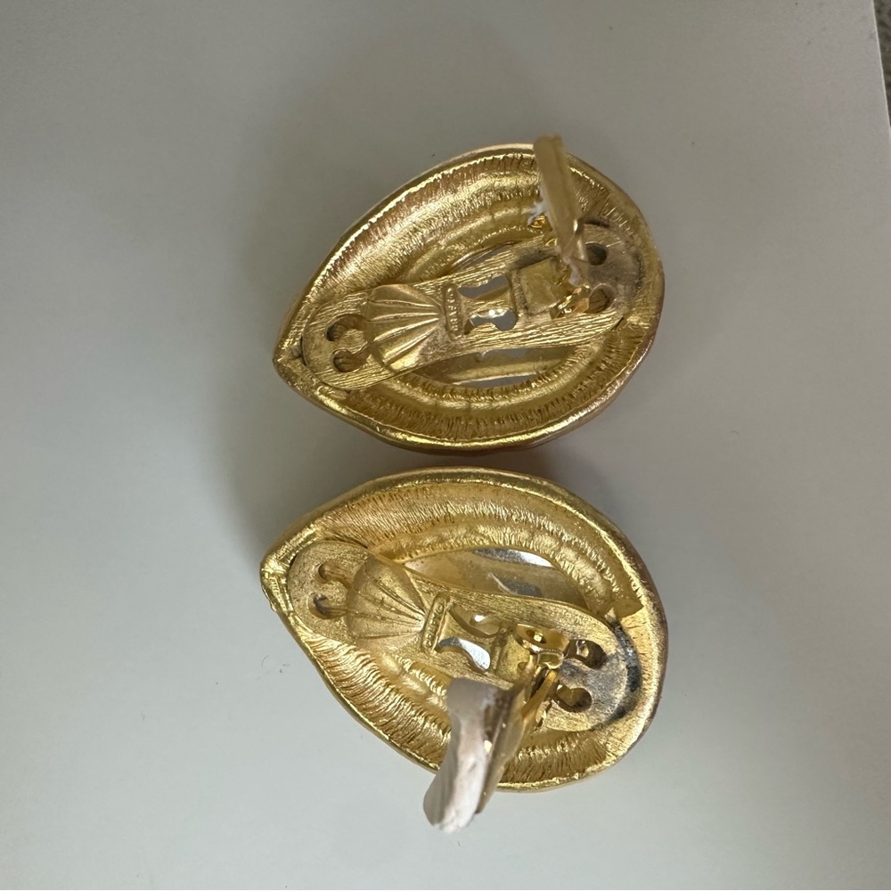 Rare Vintage Gem-Craft Statement Pink Crystal & Gold Signed Clip On Earrings - Picture 7 of 11